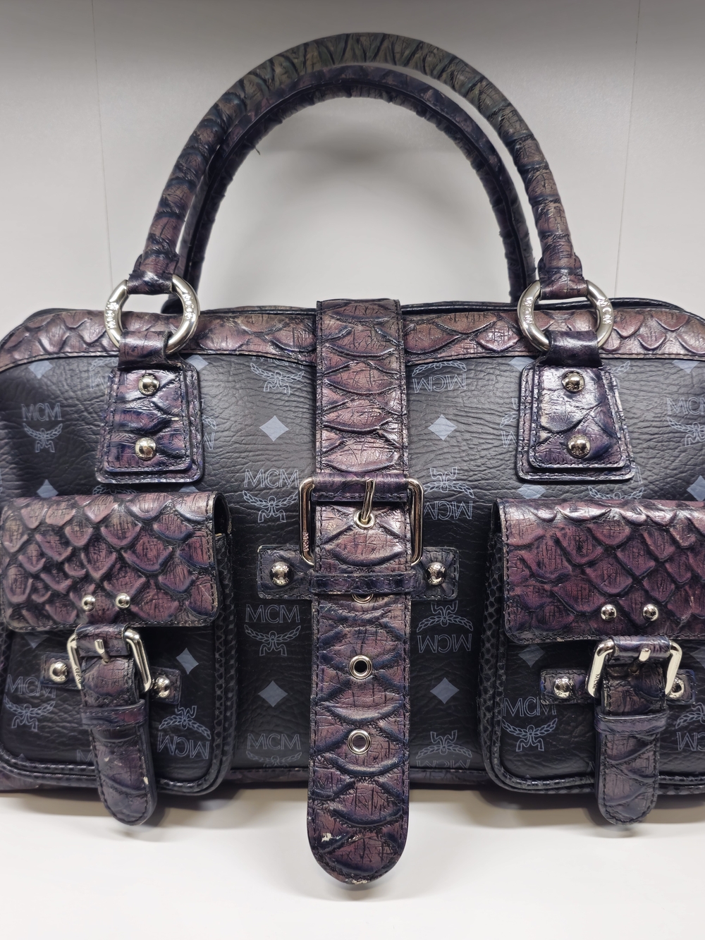 MCM Black Crocodile Iridescent Duffle bag